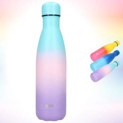 FBFS143, Thermosfles, Drinkfles, Waterfles - Modern & Slank Design - Thermos Fles voor de Warme en Koude Dagen - Dubbelwandig - Robuuste Thermoskan - 500ml - Light Blue Purple - Licht Blauw Paars