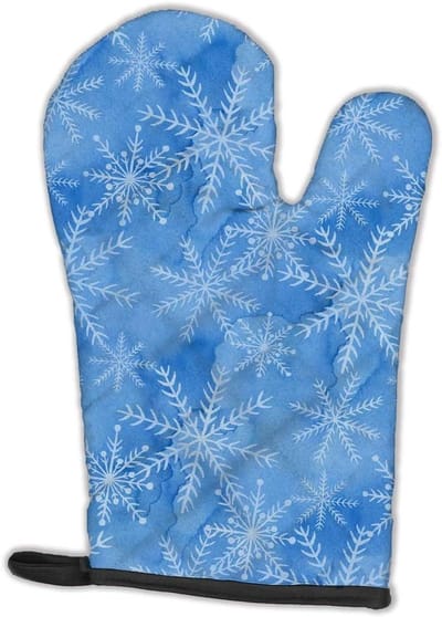 Decoratieve Ovenwant - Keukenhandschoen Hittebestendig - Veilig Koken - Aquarel Sneeuwvlokken Design - Standaard Maat - Multicolor