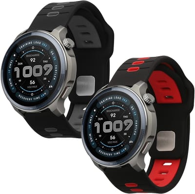 kwmobile 2x horlogebandjes geschikt voor 22mm Amazfit Bip 6 / Bip 5 Unity / Bip 5 / GTS 3 / Balance 2 / Helio Strap bandje - Smartwatch bandjes van TPU - Activity tracker horloge band in zwart / grijs / zwart / rood