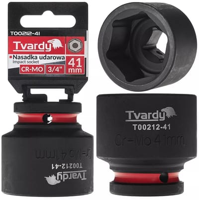 Tvardy slagdop zeskant kort – chroom-molybdeenstaal – 41 mm – aandrijving 19 mm vierkant – zwart – voor slagmoersleutel, werkplaats, industrie en bouw