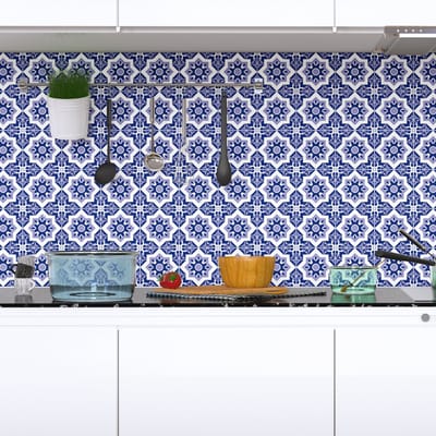 Zelfklevende tegelmuurstickers voor keuken en badkamer - 30 cementtegelstickers, Azulejos Paqui-stijl - 30 stickers, 20x20 cm