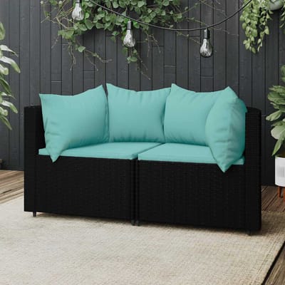 vidaXL - Tuinhoekbanken - met - kussens - 2 - st - poly - rattan - zwart