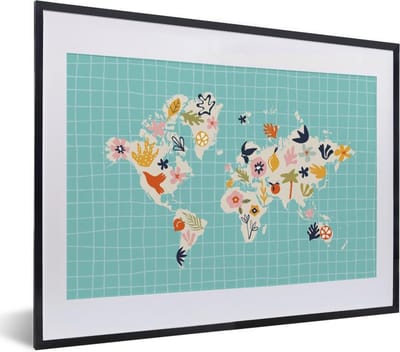 Poster in lijst - Fotolijst 40x30 cm - Posters - Wereldkaart - Bloemen - Matisse - Posterlijst zwart - Decoratie - Wanddecoratie woonkamer - Muurdecoratie slaapkamer