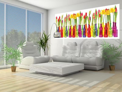 Tulips in Bottles Photo Wallcovering