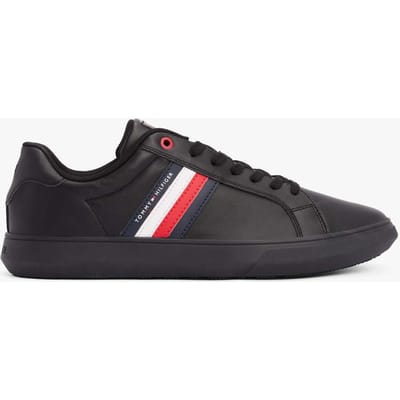 Heren Tommy Hilfiger Essentiële Leren Cupsole Sneakers in Zwart