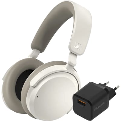 Sennheiser Accentum Wireless Wit + BlueBuilt Quick Charge Oplader Usb A Poort 18W Zwart