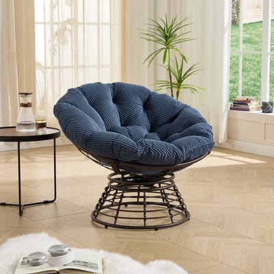 Papasan Stoel - 360 Graden Draaibare Rotan Stoel - Ergonomische Wicker Loungestoel - 92x67cm - Draaibaar - Binnen En Buiten Marineblauw
