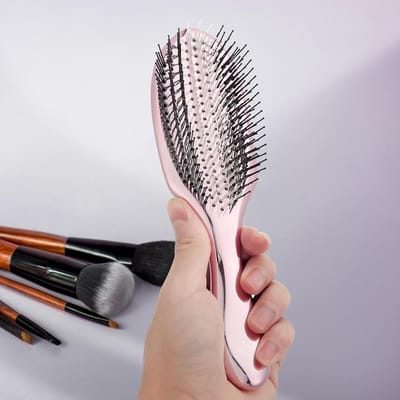 Famanu - Haarborstel, ontwarrend chroomoppervlak, toverborstel voor nat en droog haar, ontwarren zonder trekken, verwijdert knopen, tweetraps tanden en comfortabele grip