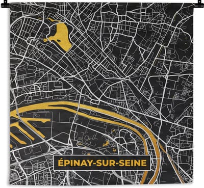 Wandkleed - Wanddoek - Frankrijk – Épinay-sur-Seine – Stadskaart – Plattegrond – Kaart - 180x180 cm - Wandtapijt