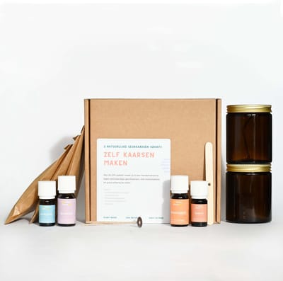Zelf kaarsen maken set | 100% natuurlijke geurkaarsen maken met etherische olie | kaarsen maken voor volwassenen | koolzaadwas | 2x180 ML | kaneel + sinaasappel en eucalyptus + lavendel