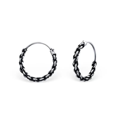 Aramat Jewels | Oorringen | 925 Zilveren Bali Oorringen Geoxideerd - Etnisch Design | 14mm / Lelystad | |2mm | Zilver | Kinderen, Volwassenen | Verkleurd niet
