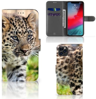 Apple iPhone 11 Pro Max Telefoonhoesje met Pasjes Baby Luipaard