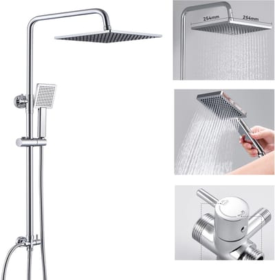 Auralum Max Doucheset - Regendouche en Handdouche - Ø 25.4 cm - Met omstelling - Verstelbare Hoogte 74-109 cm - Wandmontage - Chroom