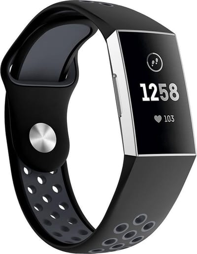 New Age Devi - Zwart Siliconen Bandje geschikt voor Fitbit Charge 33 SE4 Maat zie maatfoto zwart rubberen smartwatch strap