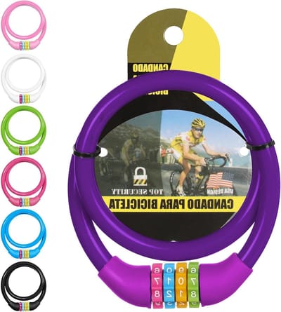 4-cijferige Wachtwoord Fietslot - 65cm Draagbaar Antidiefstal Fietsslot, Instelbare Combinaties voor Fiets, Motor, Scooter en Skateboard (Paars)