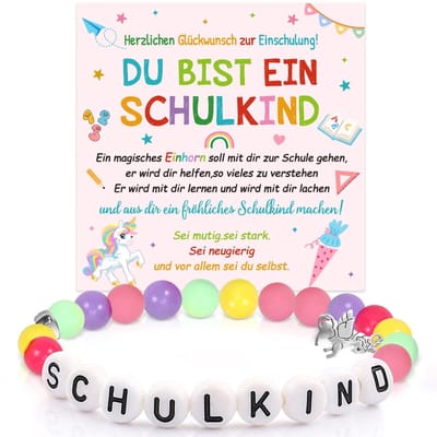 Dailygoods- Armbanden voor Meisjes - Eerste Schooldag - Handgemaakt - Acrylkralen - Geschenkdoos - Opbeurende Woorden - Kinderarmband