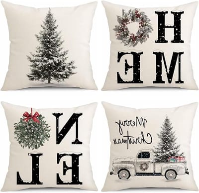 Kerstkussenslopen set van 4, decoratieve kussens voor bank, sfeervolle kerstdecoratie en kussenhoezen