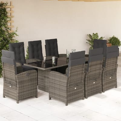 vidaXL - 9-delige - Tuinset - met - kussens - poly - rattan - grijs