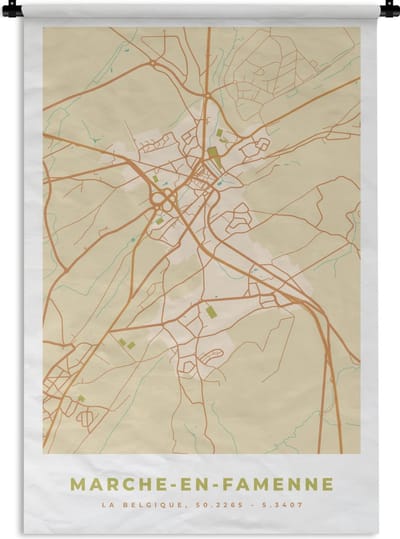 Wandkleed - Wanddoek - Vintage - Kaart - Plattegrond - Marche-en-Famenne - Stadskaart - 120x180 cm - Wandtapijt