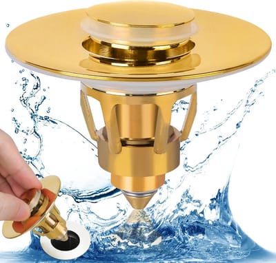 Three colors Wastafel Stopper, 2,8-3,8 cm Badkamer Wastafel Afvoerzeef, Universele Wastafel Pop Up Afvoer Stopper, Bounce Core Push Type Gootsteen Plug, Anti-Verstopping, Roestvrij Staal (Goud, 1 ST)