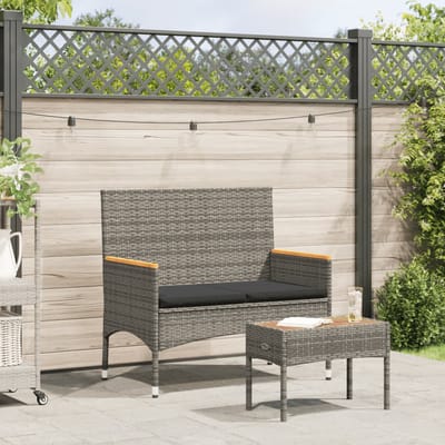 vidaXL - Tuinbank - 2-zits - met - kussens - en - tafel - poly - rattan - grijs