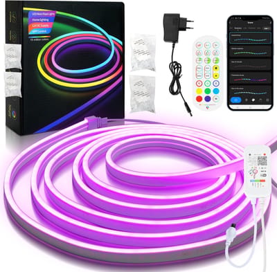 Neon LED Strip RGBIC 10 Meter - 3535 Light strip IP65 Voor Buiten LED Verlichting- Met App En Afstandsbediening - Smart LED-strip - Volledig Dimbaar - Compatible met Google Home, Amazon Alexa En Siri