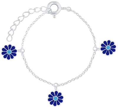 Joy|S - Zilveren madelief bloem bedel armband - blauwe bloemetjes - 14 cm + 3 cm extension - voor kinderen