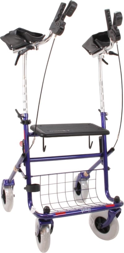 Rollator 43 cm zitbreedte - Premis Provo - Tot 120 kg - In hoogte verstelbaar - Voorzien van Verkorte onderarmschalen met armbedjes 28 cm - Metallic