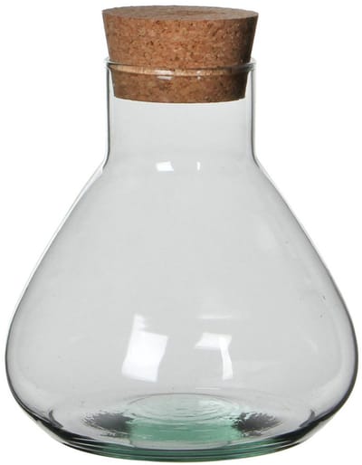 Mica Decorations Vaas Terrarium - rond - met kurk - glas - Dia 17 x Hoogte 18 cm - transparant - gerecycled glas - met kurk deksel