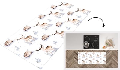 Keukenloper - Loper keuken - Winter - Hert - Patroon - Wit - 120x50 cm - Keukenloper vinyl