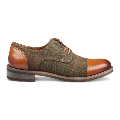 Justin Reess Heren Bruine Leren Tweed Oxford Schoenen - Theon