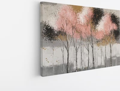 Saammp Canvas Schilderij - Bomen - Roze -Goud - Zwart - Bloemen - Landschap - Natuur - 45x30 - Foto op canvas - Wanddecoratie - Muurdecoratie Woonkamer - Slaapkamer decoratie - Canvas Print