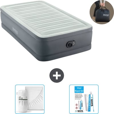 Intex Luchtbed - 1-Persoons - 99 x 191 x 46 cm - Grijs - Inclusief pomp - Hoeslaken en Reparatieset