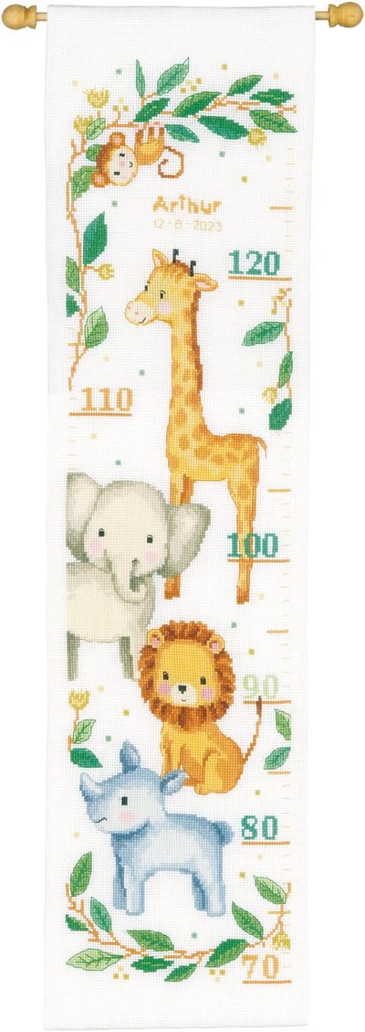 Vervaco - Telpakket kit - Geboorte - Groeimeter - Jungle dieren - PN-0198526 - Borduren - Borduurpakket - Borduurpakket geboorte - Borduurpakket volwassenen