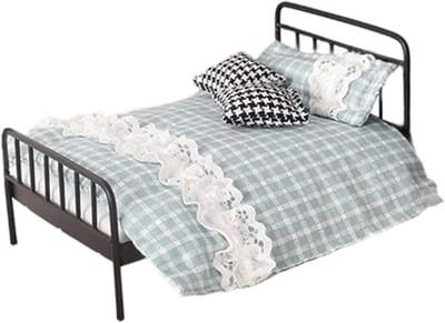 Poppenhuis Meubilair - Poppenbed Set - Fantasiespel Stimuleren - Smeedijzeren Frame - 17 x 105 x 95 cm - Blauw