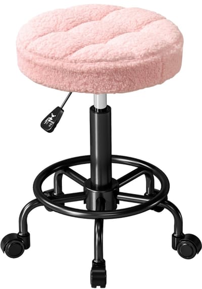 Werkkruk - 50-66 cm - Draaibaar en In Hoogte Verstelbaar voor Salon en Spa - Kunstleer - Roze