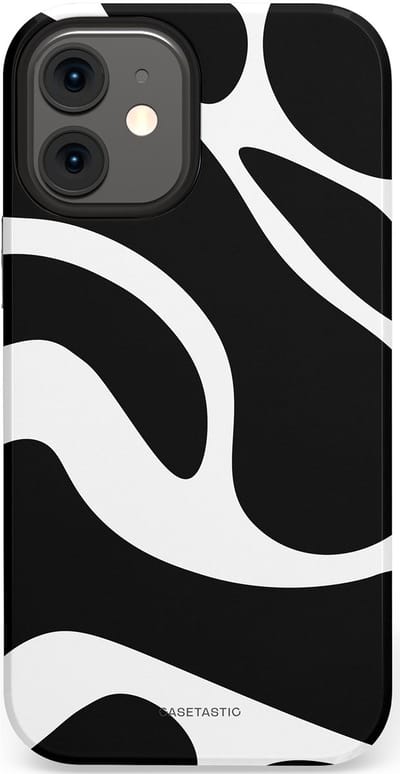 Casetastic Hoesje Geschikt voor Apple iPhone 12 Mini - Stijlvolle Beschermende Duo-layer Case - Zwart Wit Golven