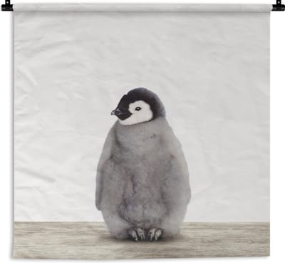 Wandkleed Animalprintshop - Baby Pinguïn dierenprint kinderkamer Wandkleed katoen 120x120 cm - Wandtapijt met foto