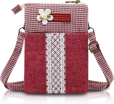 Bohemian Stijl Dames Schoudertas - Kleine Canvas Telefoon Tas met Verstelbare Schouderband en Afneembare Strap