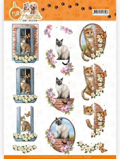 3D Cutting Sheet - Amy Design - Fur Friends - Cat on the Wall 1 stuks