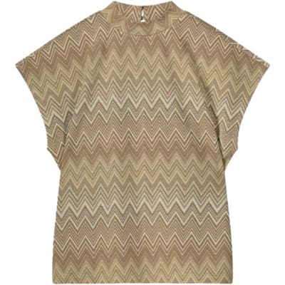 Summum Woman Cap Sleeve Top Zig Zag Jacquard Soft Camel Size: XS | Tanks &amp; Camis Outlet | Dames | Beige