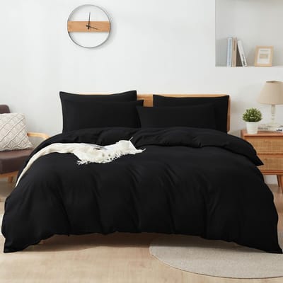 Beddengoed 200 x 220 cm, katoen, zwart, 100% katoen, dekbedovertrek, ademend, beddengoedset met 2 kussenslopen van 80 x 80 cm + 1 dekbedovertrek met ritssluiting