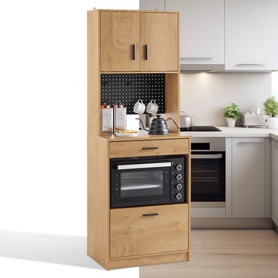 Magnetronkast - Keukenkast - Keukenrek Staand - Ovenkast - Rek - 60 x 40 x 170 cm - Organizers - Dubbele Draagplank - Aanrecht Organiser
