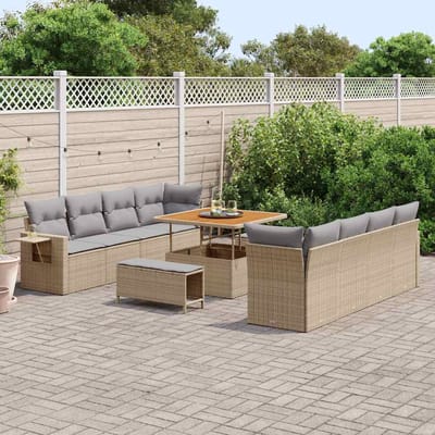 vidaXL Tuinbank Set met kussen 11 pcs Beige en Lichtgrijs poly rattan