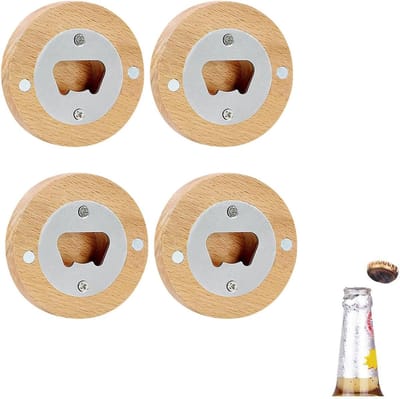 Flesopeners - Bieropeners - Thuisbar Inrichten - Magnetische Voet - 4 Stuks - Houtkleur