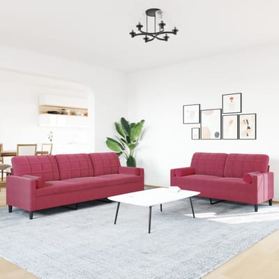 vidaXL - 2-delige - Loungeset - met - kussens - en - bolsters - fluweel - wijnrood