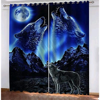 3D Custom Geprint Dier Sneeuwachtig Winterbos & Wolvenfamilie Verduisterend Polyester 2 Paneel Huisgordijn voor Kinder Slaapkamer Woonkamer3 100W130H(CM)40x51in&Grommet Top