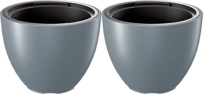 Prosperplast Plantenpot/bloempot Sevilla - 2x - buiten/binnen - kunststof - lichtgrijs - D30 x H23 cm - met binnenpot