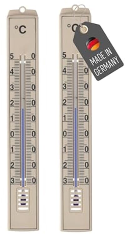 Set van 2 Tuinthermometers -30 °C tot 50 °C, Analoge Kunststof Thermometer voor Binnen en Buiten, Weerbestendig 18 cm