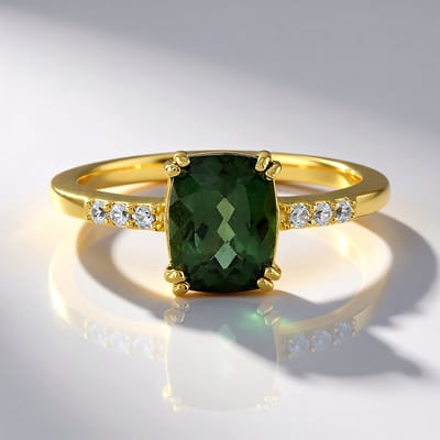 Cavill - Zilveren Ring met Chroomapatiet 2,17 ct & 6 Zirkonen 0,13 ct - 18K Goud Verguld - Antiek Slijpsel - Elegante Damesring